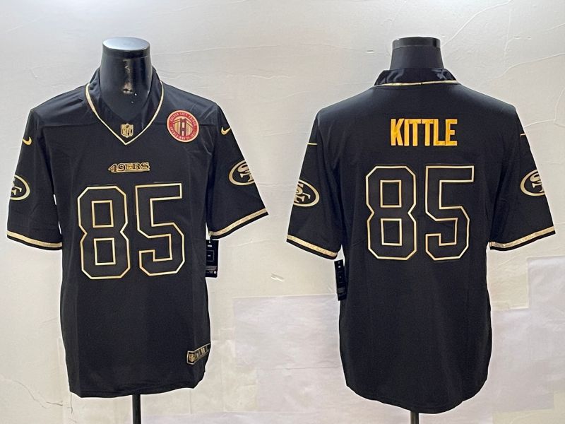 Men San Francisco 49ers 85 Kittle Black Gold Throwback 2024 Nike Limited NFL Jersey style 5